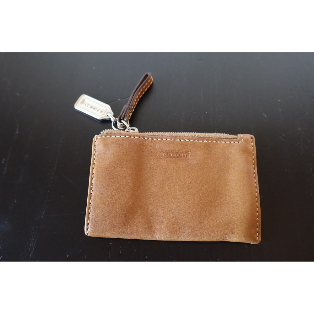 Vintage Coach Soho Mini Coin Purse Tan Leather Keychain Wallet Y2K